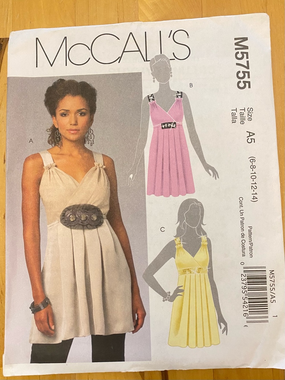 McCall's 5755 Women's size 6-8-10-12-14 Sleeveless Pleated Top Sewing Pattern